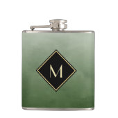 Elegant groen geborsteld met eenvoudig goudmonogra heupfles (Voorkant)