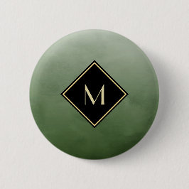 Elegant groen geborsteld met eenvoudig goudmonogra ronde button 5,7 cm