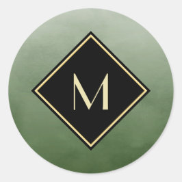 Elegant groen geborsteld met eenvoudig goudmonogra ronde sticker