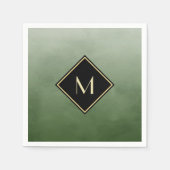 Elegant groen geborsteld met eenvoudig goudmonogra servetten (Voorkant)
