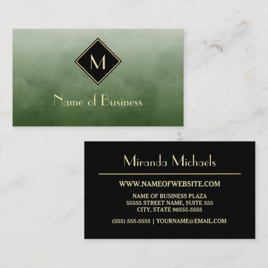 Elegant groen geborsteld met eenvoudig goudmonogra visitekaartje (Voorkant / Achterkant)