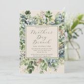 Elegant groen gedempte bloemen Moederdag brunch Kaart (Staand voorkant)