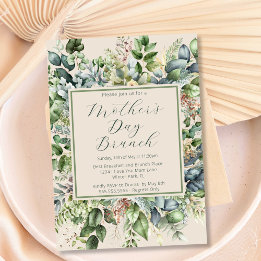 Elegant groen gedempte bloemen Moederdag brunch Kaart