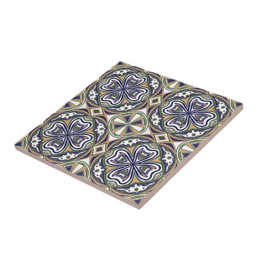 Elegant groen geometrisch Tegel patroon 2 Tegeltje (Zijkant)