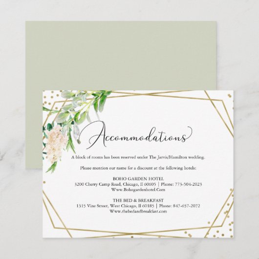 Elegant groen geometrische bruiloft accommodaties RSVP kaartje (Voorkant / Achterkant)
