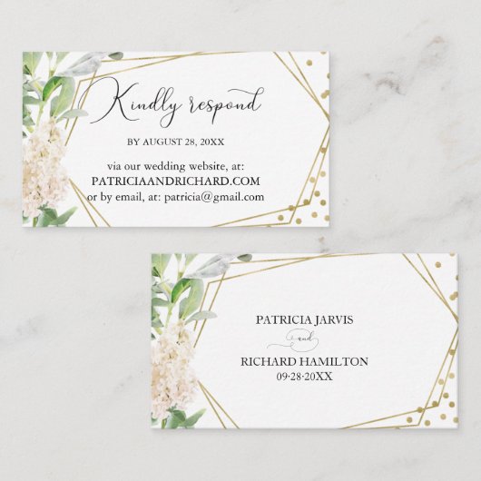 Elegant groen geometrische bruiloft online RSVP Visitekaartje (Voorkant / Achterkant)