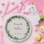 Elegant groen gepersonaliseerde bruiloft papieren bordje (Feest)