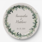 Elegant groen gepersonaliseerde bruiloft papieren bordje (Voorkant)