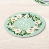Elegant groen gepersonaliseerde namen Mint bruilof Ronde Kartonnen Onderzetter (Gebogen)