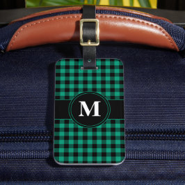 Elegant groen geplakt patroon monogram bagagelabel