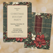 Elegant groen geplakt rood poinsettia kerstfeest kaart