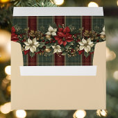 Elegant groen geplakt rood poinsettia kerstfeest kaart