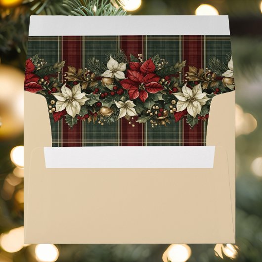 Elegant groen geplakt rood poinsettia kerstfeest kaart