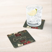 Elegant groen geplakt rood poinsettia vrolijk kers kartonnen onderzetters (Insitu)