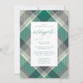 Elegant groen geruite foto kerstvakantie feest kaart (Voorkant)