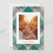 Elegant groen geruite foto kerstvakantie feest kaart (Achterkant)