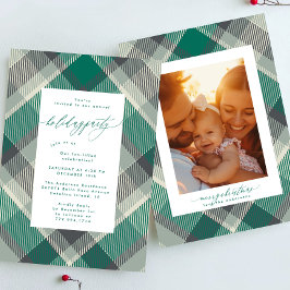 Elegant groen geruite foto kerstvakantie feest kaart