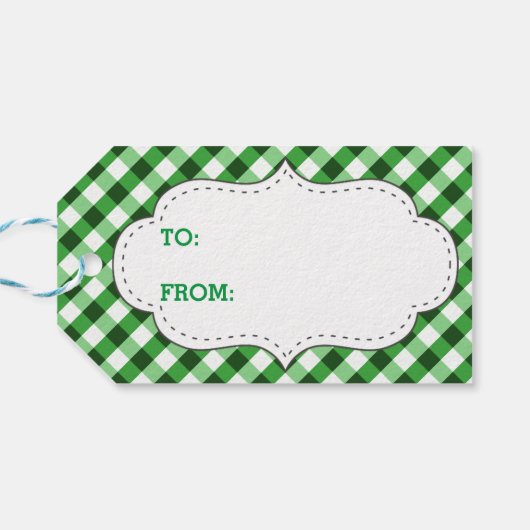Elegant groen Gingham Pattern Gepersonaliseerd Ver Cadeaulabel (Achterkant Horizontaal)