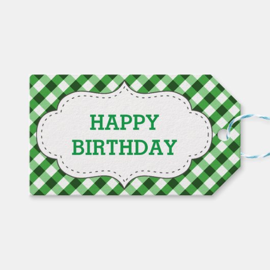 Elegant groen Gingham Pattern Gepersonaliseerd Ver Cadeaulabel (Voorkant (Horizontaal))