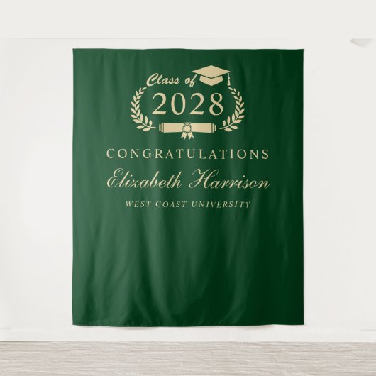 Elegant Groen Goud Afstudeerfeest Welkom Wandkleed (Voorkant)