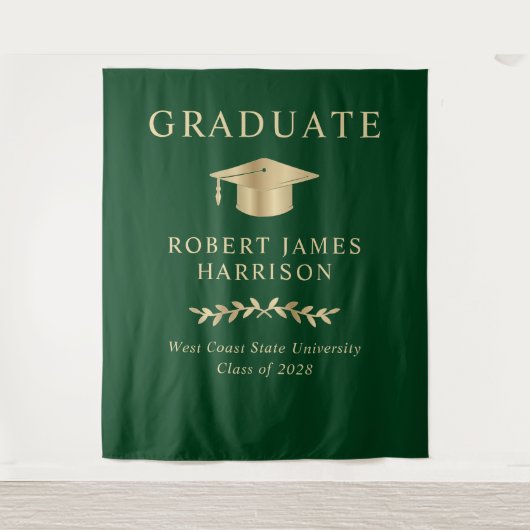 Elegant Groen Goud Afstudeerfeest Welkom Wandkleed (Voorkant)