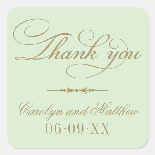 Elegant Groen Goud Bedankt Monogram Vierkante Sticker (Voorkant)