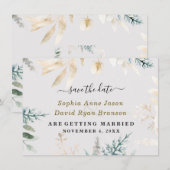 Elegant groen goud blad bruiloft kalligrafie save the date (Voorkant / Achterkant)