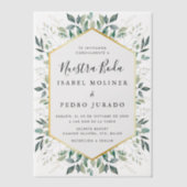 Elegant groen goud bladeren Nuestra Boda bruiloft Vellum Uitnodigingen (Voorkant)