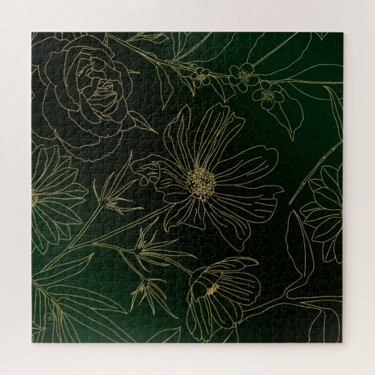 Elegant Groen Goud Bloemen Botanisch Legpuzzel (Horizontaal)