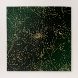 Elegant Groen Goud Bloemen Botanisch Legpuzzel