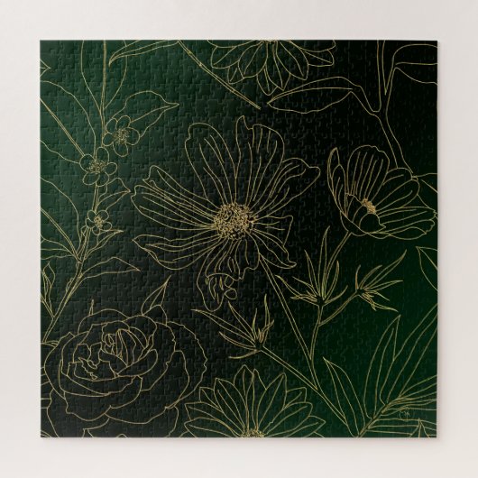 Elegant Groen Goud Bloemen Botanisch Legpuzzel (Verticaal)