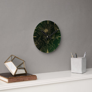 Elegant Groen Goud Bloemen Botanisch Ronde Klok