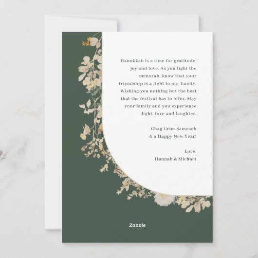 Elegant Groen Goud Bloemen Gelukkig Chanoeka Feestdagenkaart (Achterkant)