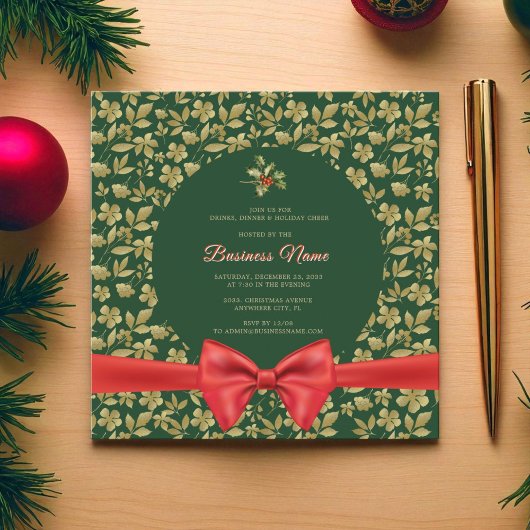 Elegant Groen Goud Bloemen Kerst Zakelijk Feest Kaart