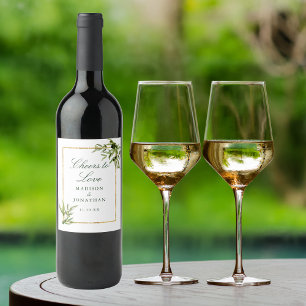Elegant Groen Goud Botanisch Proost Aangepaste Bru Wijn Etiket