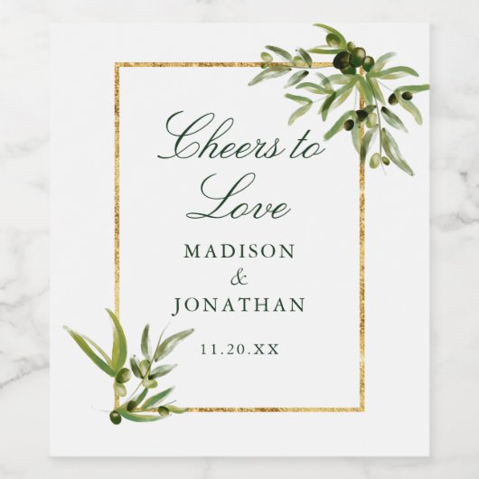 Elegant Groen Goud Botanisch Proost Aangepaste Bru Wijn Etiket (Enkel label)