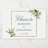 Elegant Groen Goud Botanische Aangepaste Bruiloft Sparkling Wijnetiket (Enkel label)