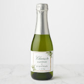 Elegant Groen Goud Botanische Aangepaste Bruiloft Sparkling Wijnetiket (Voorkant)