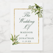 Elegant Groen Goud Botanische Aangepaste Bruiloft  Wijn Etiket (Enkel label)