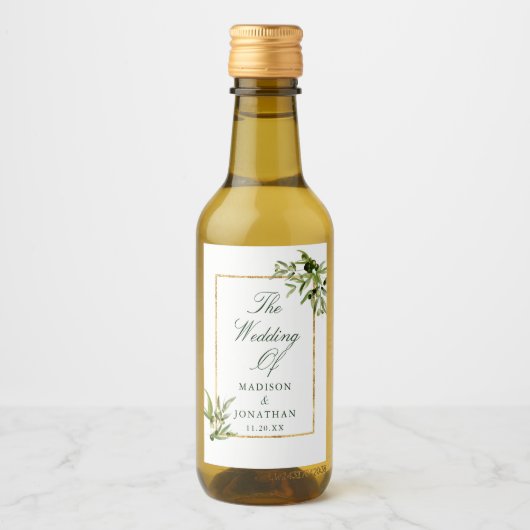 Elegant Groen Goud Botanische Aangepaste Bruiloft  Wijn Etiket (Voorkant)