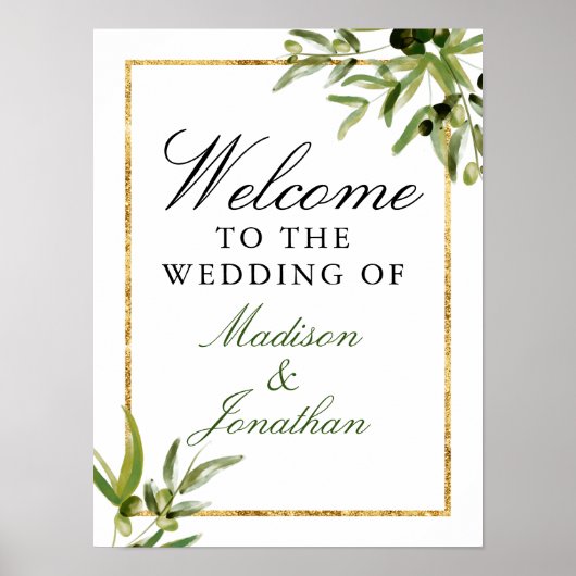 Elegant Groen Goud Botanische Wijnstok Bruiloft We Poster (Voorkant)