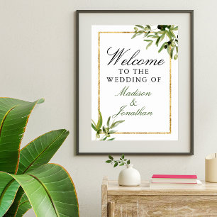 Elegant Groen Goud Botanische Wijnstok Bruiloft We Poster