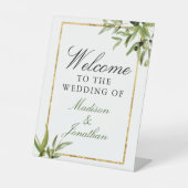 Elegant Groen Goud Botanische Wijnstok Bruiloft We Reclamebord Met Voetstuk (Voorkant)