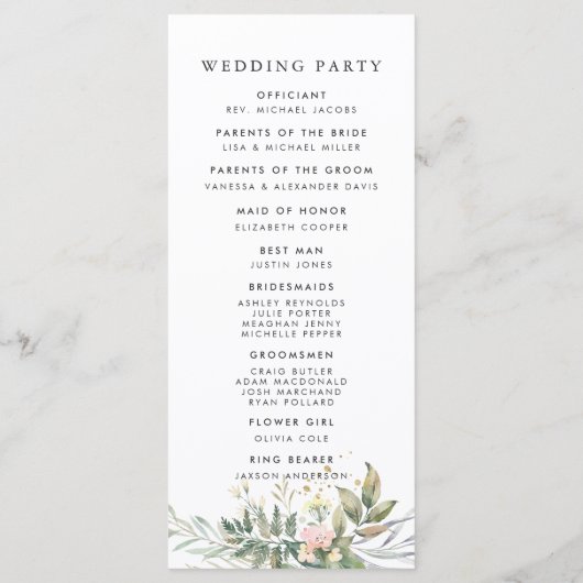 Elegant groen goud bruiloft ceremonie programma programmakaart (Achterkant)