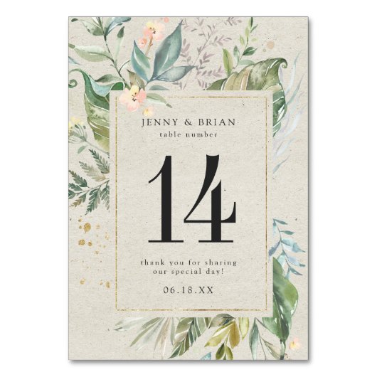 Elegant groen goud bruiloft tafel nummer kaart (Voorkant)