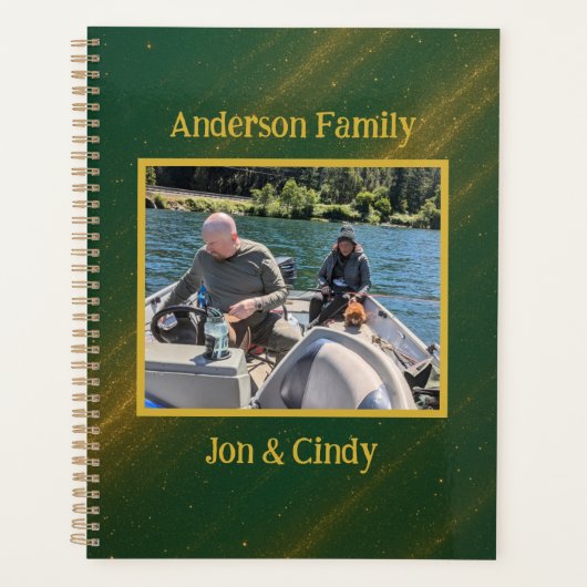 Elegant Groen & Goud Celestial Design Tekst toevoe Planner (Voorkant)