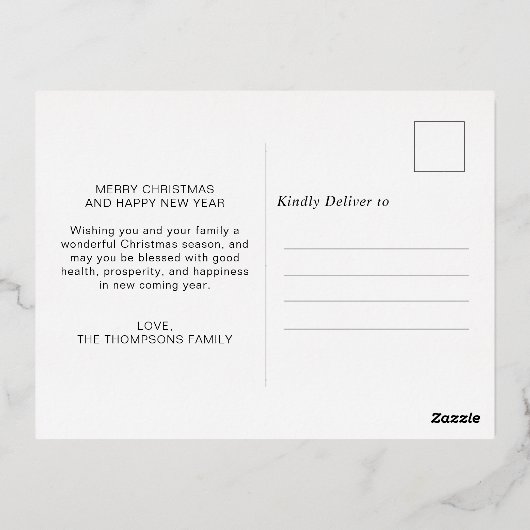 Elegant groen goud drie foto collage met Lijst Folie Feestdagen Briefkaart (Achterkant)