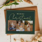 Elegant groen goud drie foto collage met Lijst Folie Feestdagen Briefkaart