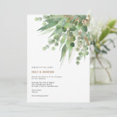 Elegant Groen Goud Eucalyptus Blad Bruiloft Kaart (Staand voorkant)