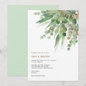 Elegant Groen Goud Eucalyptus Blad Bruiloft Kaart (Voorkant / Achterkant)